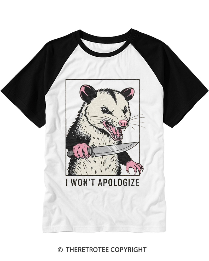 TheRetroTee I Won’t Apologize 1980s Raglan Baseball T-Shirt