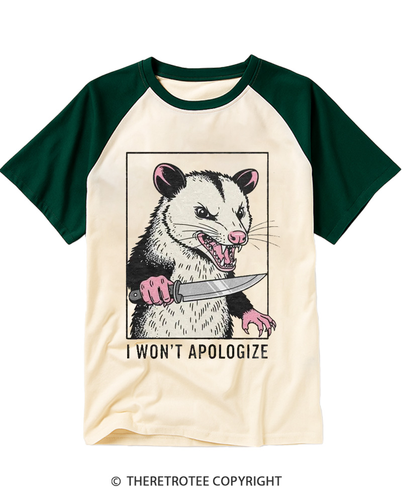 TheRetroTee I Won’t Apologize 1980s Raglan Baseball T-Shirt