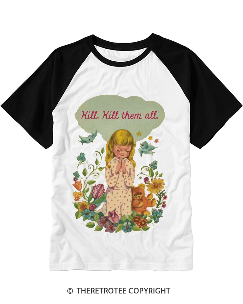TheRetroTee Kill. Kill Them All. 1950s Raglan Baseball T-Shirt