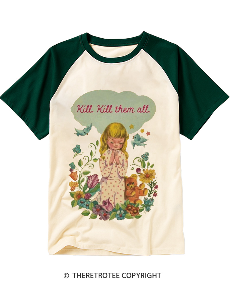 TheRetroTee Kill. Kill Them All. 1950s Raglan Baseball T-Shirt
