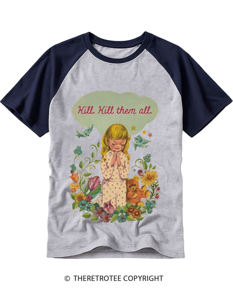 TheRetroTee Kill. Kill Them All. 1950s Raglan Baseball T-Shirt