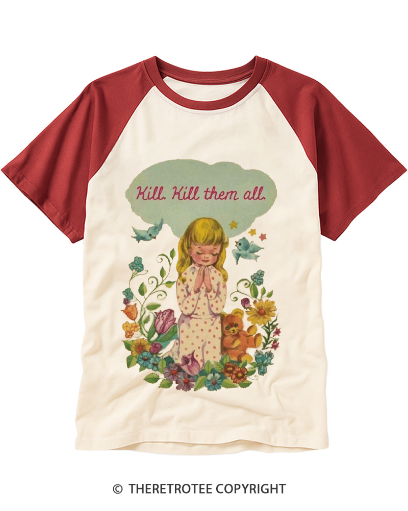 TheRetroTee Kill. Kill Them All. 1950s Raglan Baseball T-Shirt