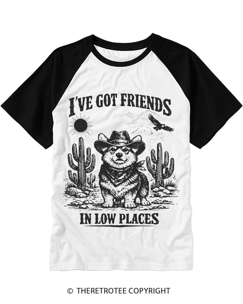 TheRetroTee I've Got Friends In Low Places 1970s Raglan Baseball T-Shirt
