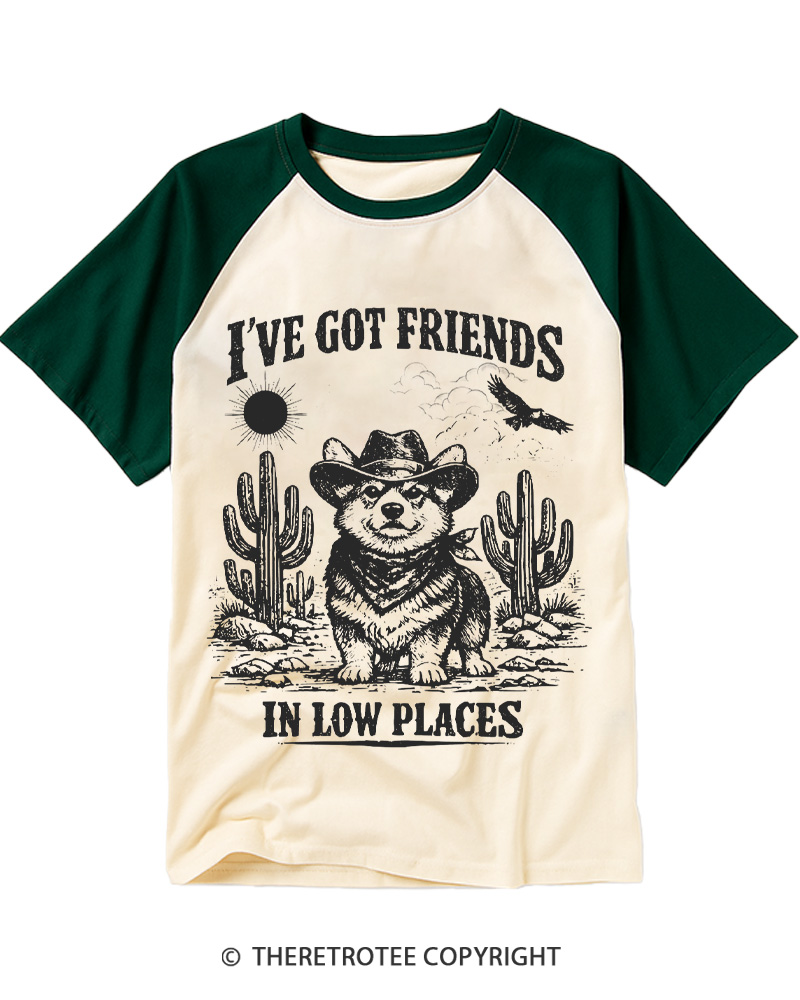 TheRetroTee I've Got Friends In Low Places 1970s Raglan Baseball T-Shirt