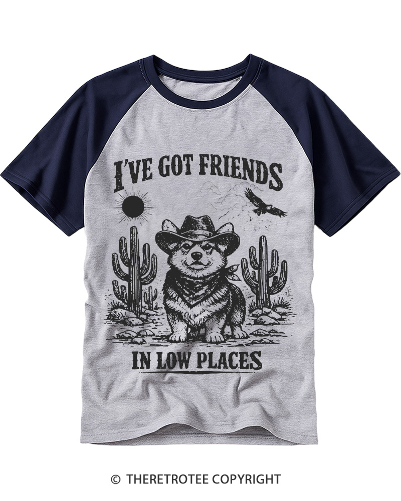 TheRetroTee I've Got Friends In Low Places 1970s Raglan Baseball T-Shirt