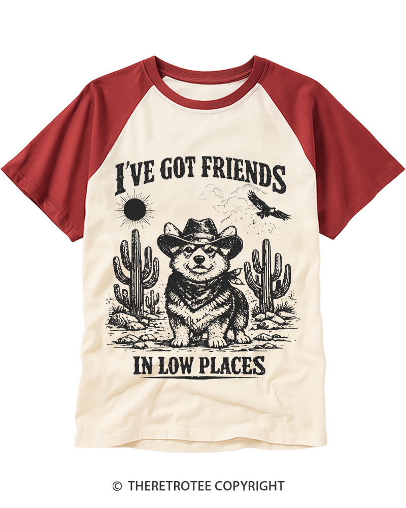 TheRetroTee I've Got Friends In Low Places 1970s Raglan Baseball T-Shirt