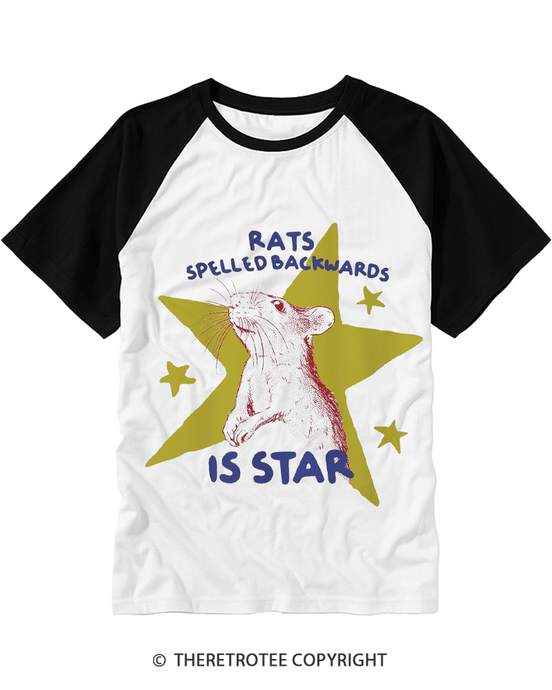 TheRetroTee Rats Spelled Backwards is Star 1990s Raglan Baseball T-Shirt