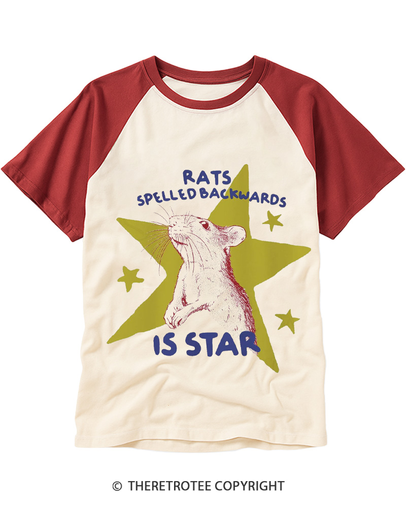 TheRetroTee Rats Spelled Backwards is Star 1990s Raglan Baseball T-Shirt
