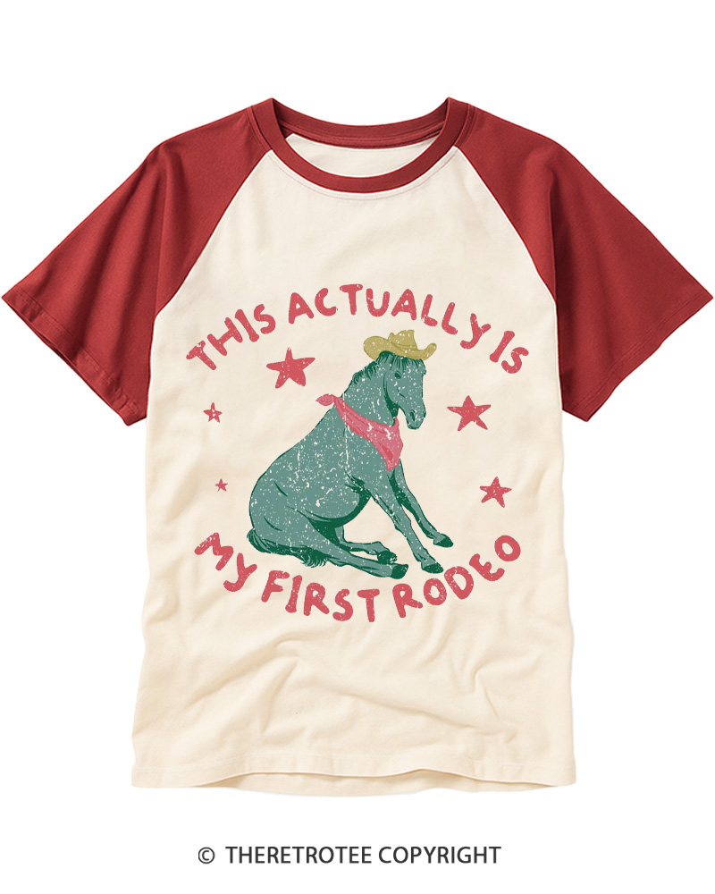 TheRetroTee This Is My First Rodeo 1980s Raglan Baseball T-Shirt