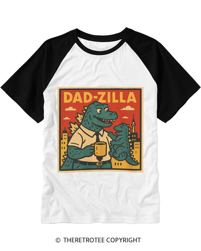 TheRetroTee Dadzilla 1990s Raglan Baseball T-Shirt