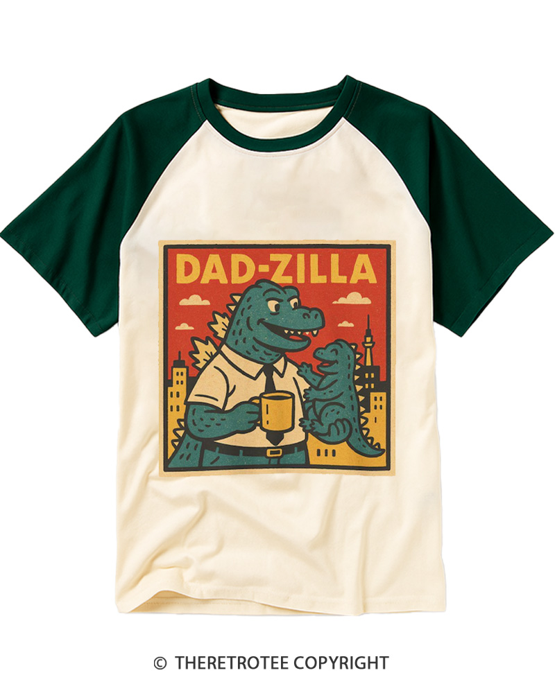 TheRetroTee Dadzilla 1990s Raglan Baseball T-Shirt