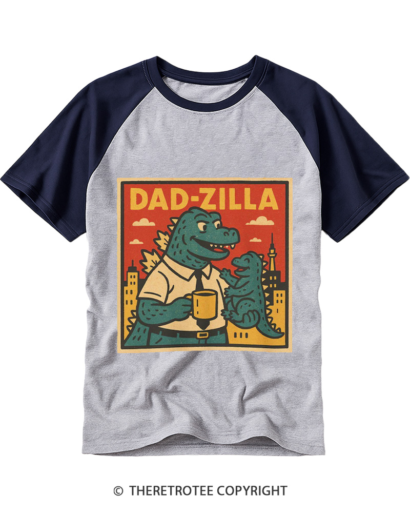 TheRetroTee Dadzilla 1990s Raglan Baseball T-Shirt