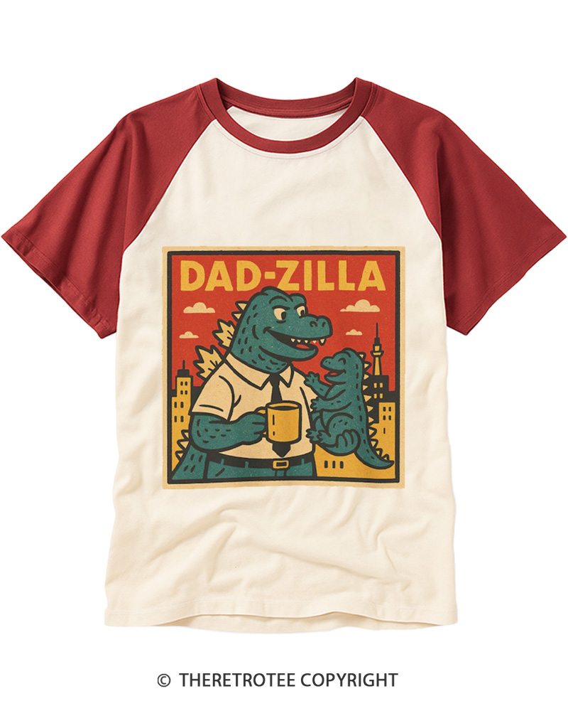 TheRetroTee Dadzilla 1990s Raglan Baseball T-Shirt