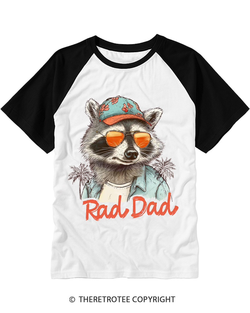 TheRetroTee Rad Dad Cool Raccoon Vacation 1980s Raglan Baseball T-Shirt