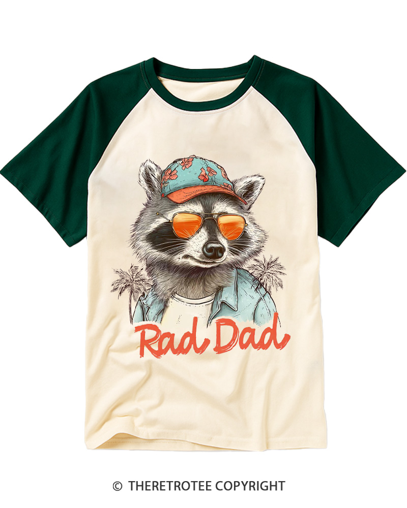 TheRetroTee Rad Dad Cool Raccoon Vacation 1980s Raglan Baseball T-Shirt