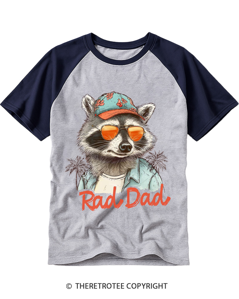 TheRetroTee Rad Dad Cool Raccoon Vacation 1980s Raglan Baseball T-Shirt