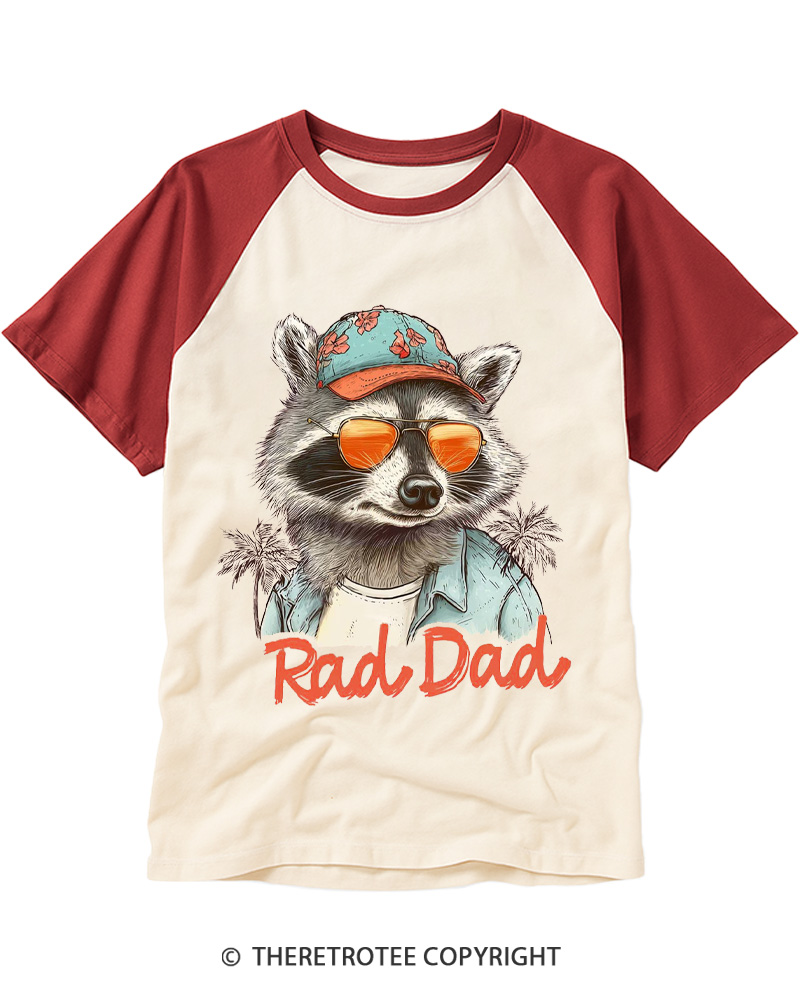 TheRetroTee Rad Dad Cool Raccoon Vacation 1980s Raglan Baseball T-Shirt