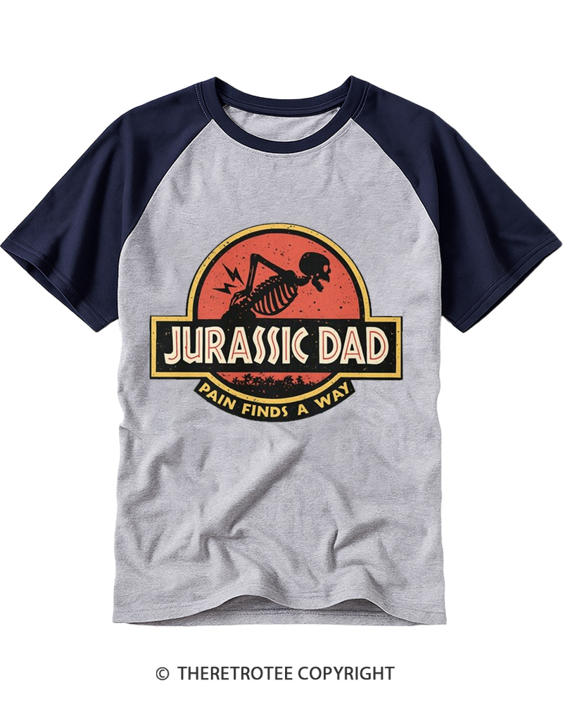 TheRetroTee Jurassic DAD Pain Finds A Way 1990s Raglan Baseball T-Shirt