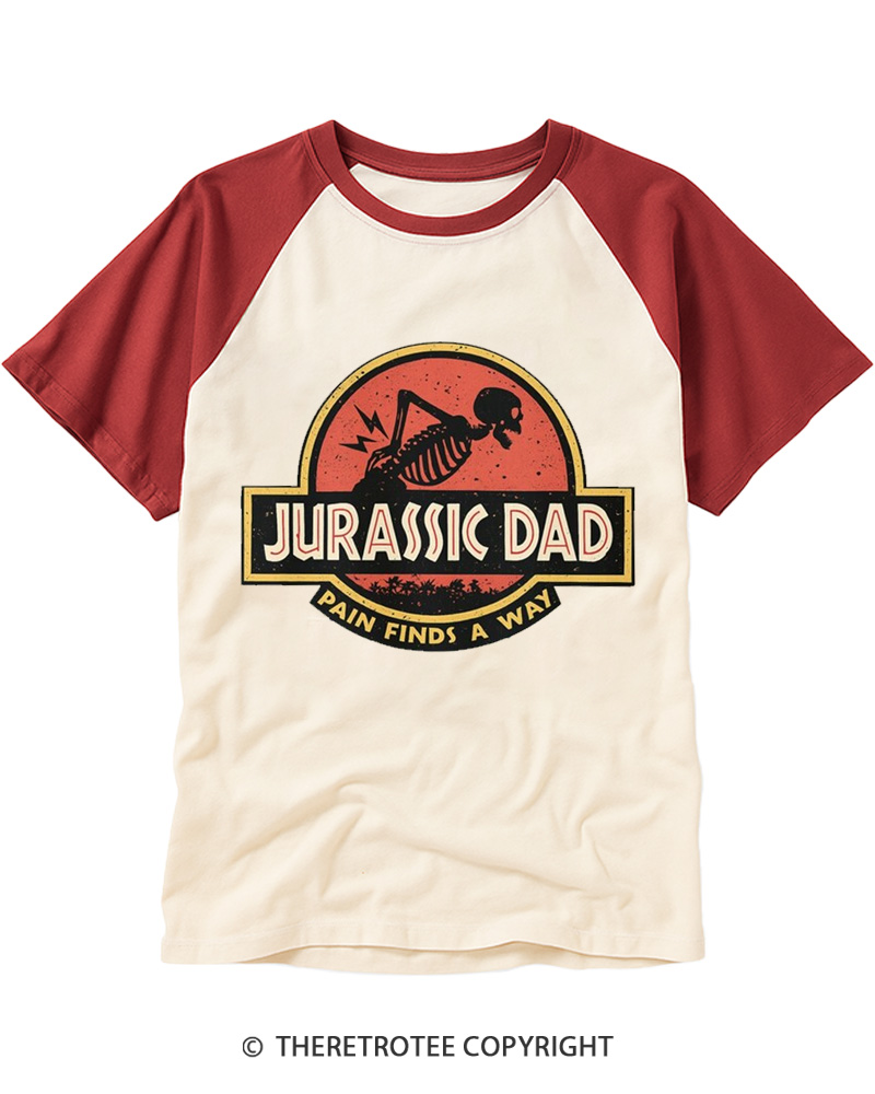 TheRetroTee Jurassic DAD Pain Finds A Way 1990s Raglan Baseball T-Shirt