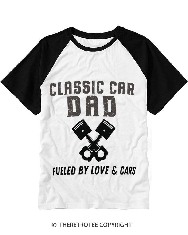 TheRetroTee Classic Car Dad 1970s Raglan Baseball T-Shirt