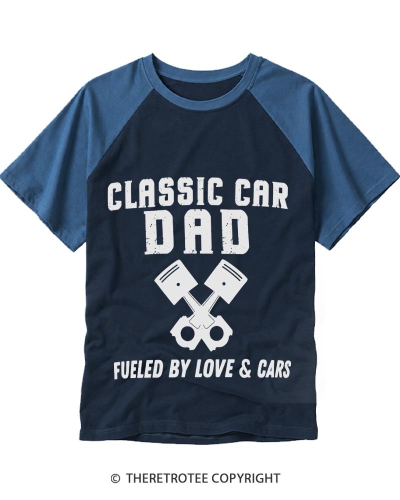 TheRetroTee Classic Car Dad 1970s Raglan Baseball T-Shirt