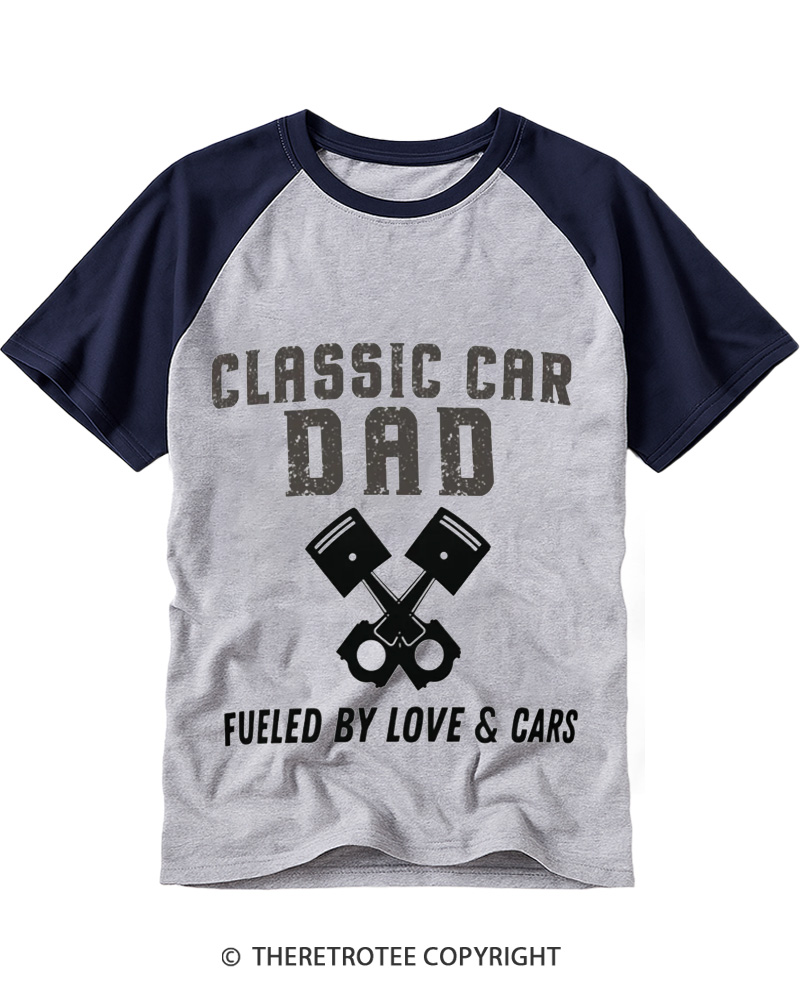 TheRetroTee Classic Car Dad 1970s Raglan Baseball T-Shirt