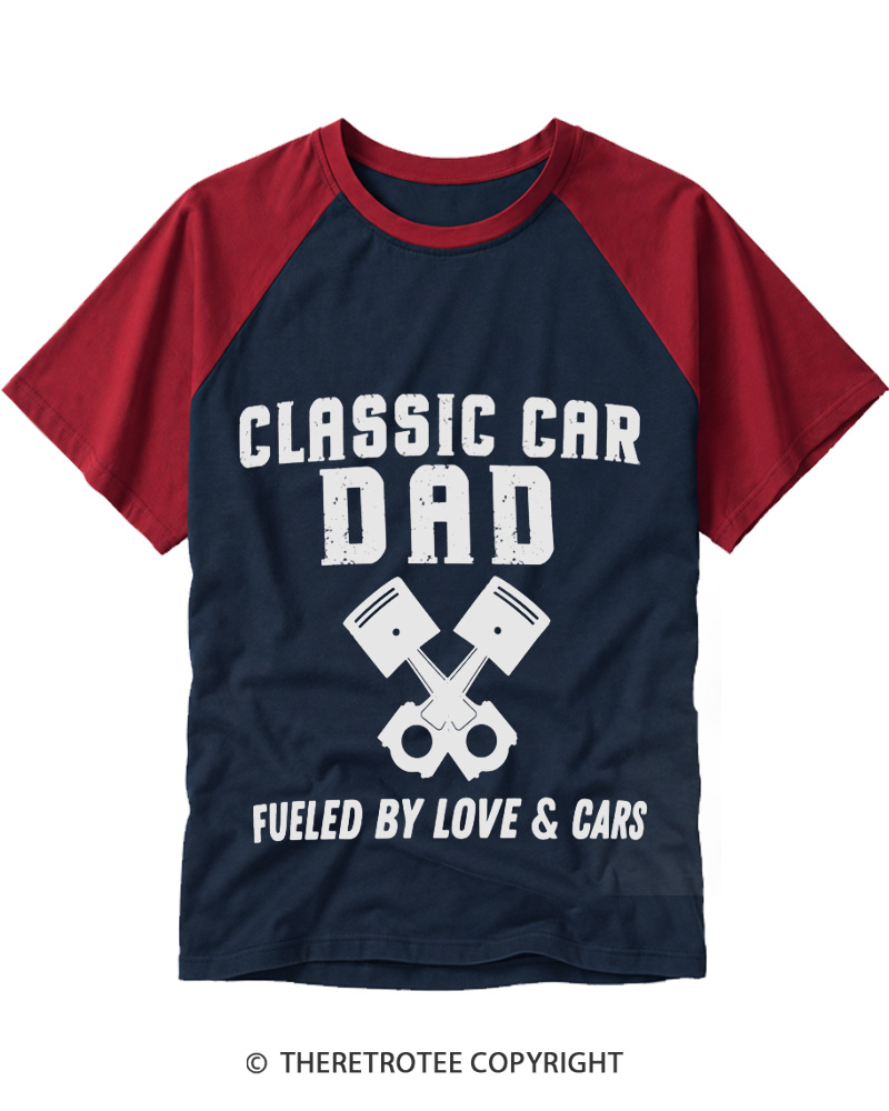 TheRetroTee Classic Car Dad 1970s Raglan Baseball T-Shirt