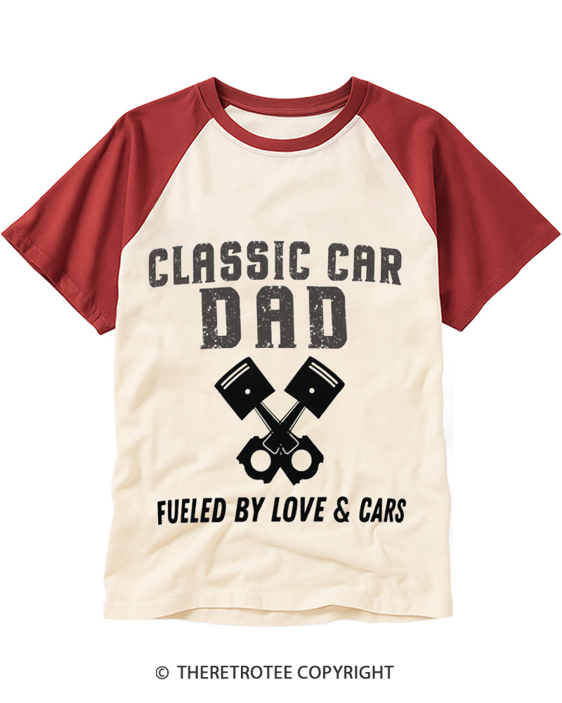 TheRetroTee Classic Car Dad 1970s Raglan Baseball T-Shirt