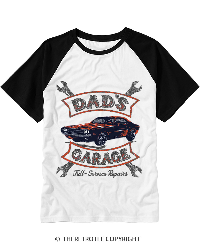 TheRetroTee Dad’s Garage 1970s Raglan Baseball T-Shirt