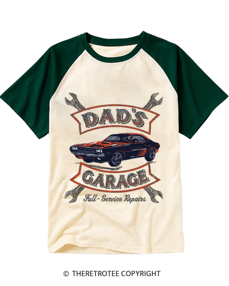 TheRetroTee Dad’s Garage 1970s Raglan Baseball T-Shirt