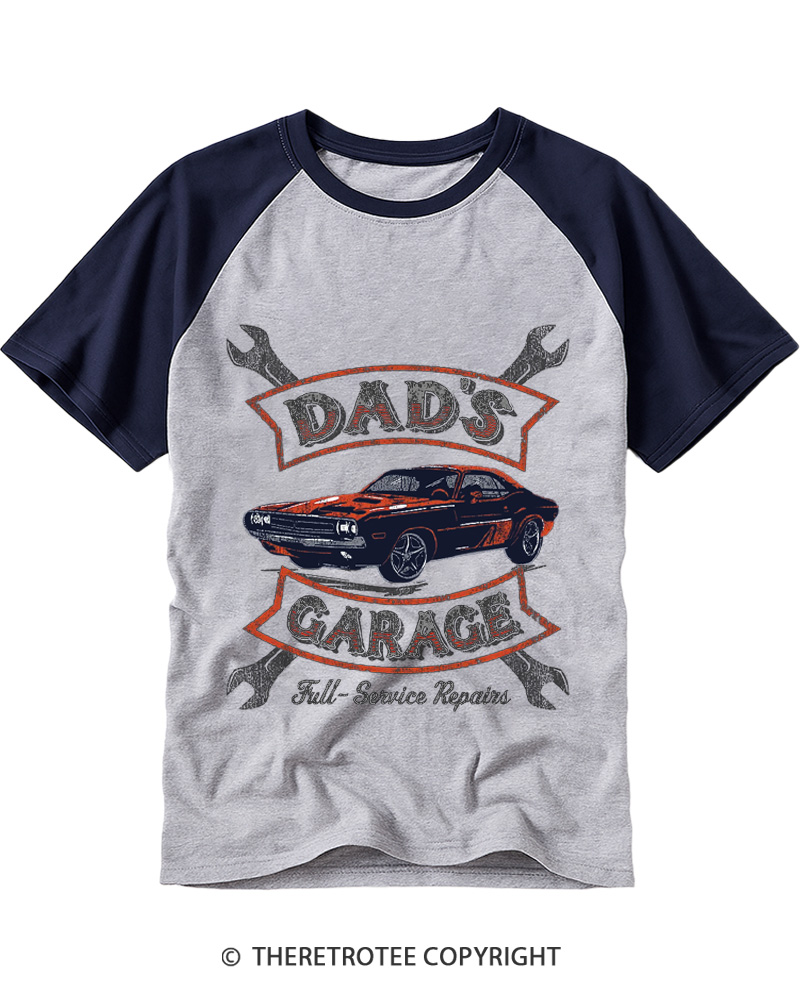 TheRetroTee Dad’s Garage 1970s Raglan Baseball T-Shirt