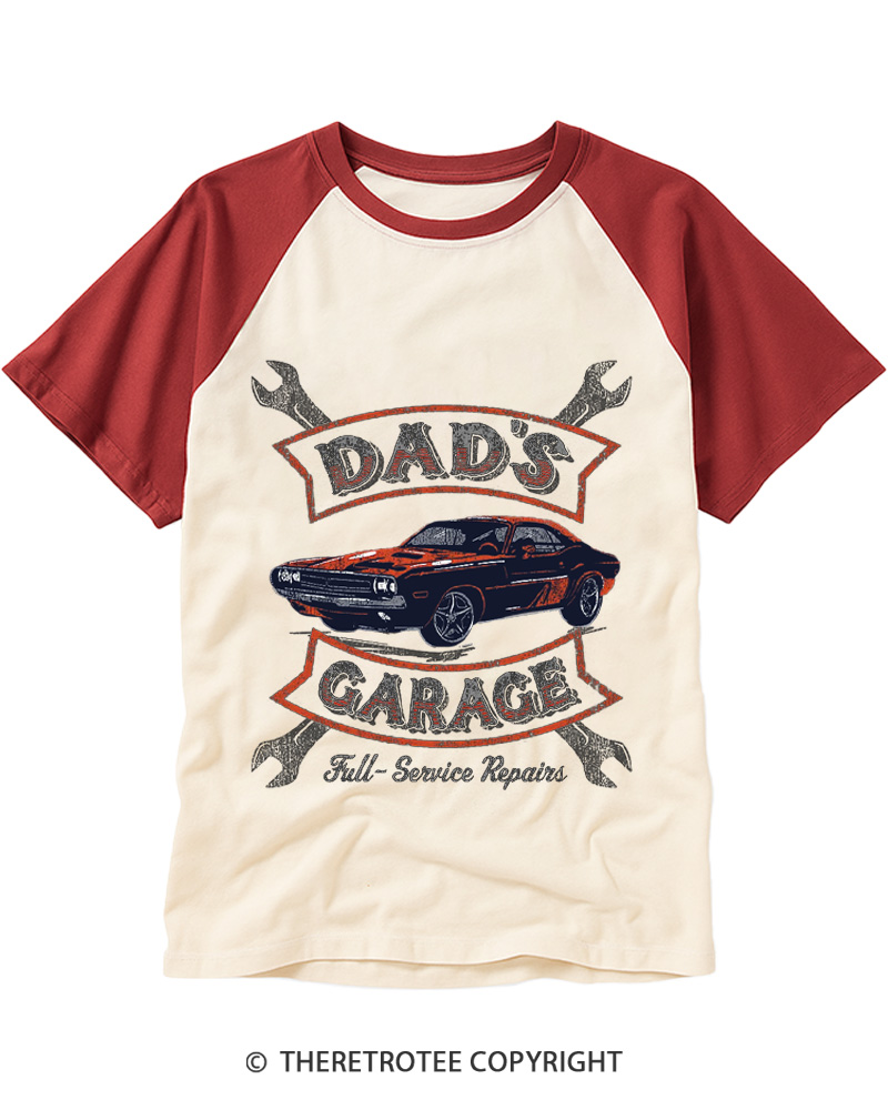 TheRetroTee Dad’s Garage 1970s Raglan Baseball T-Shirt