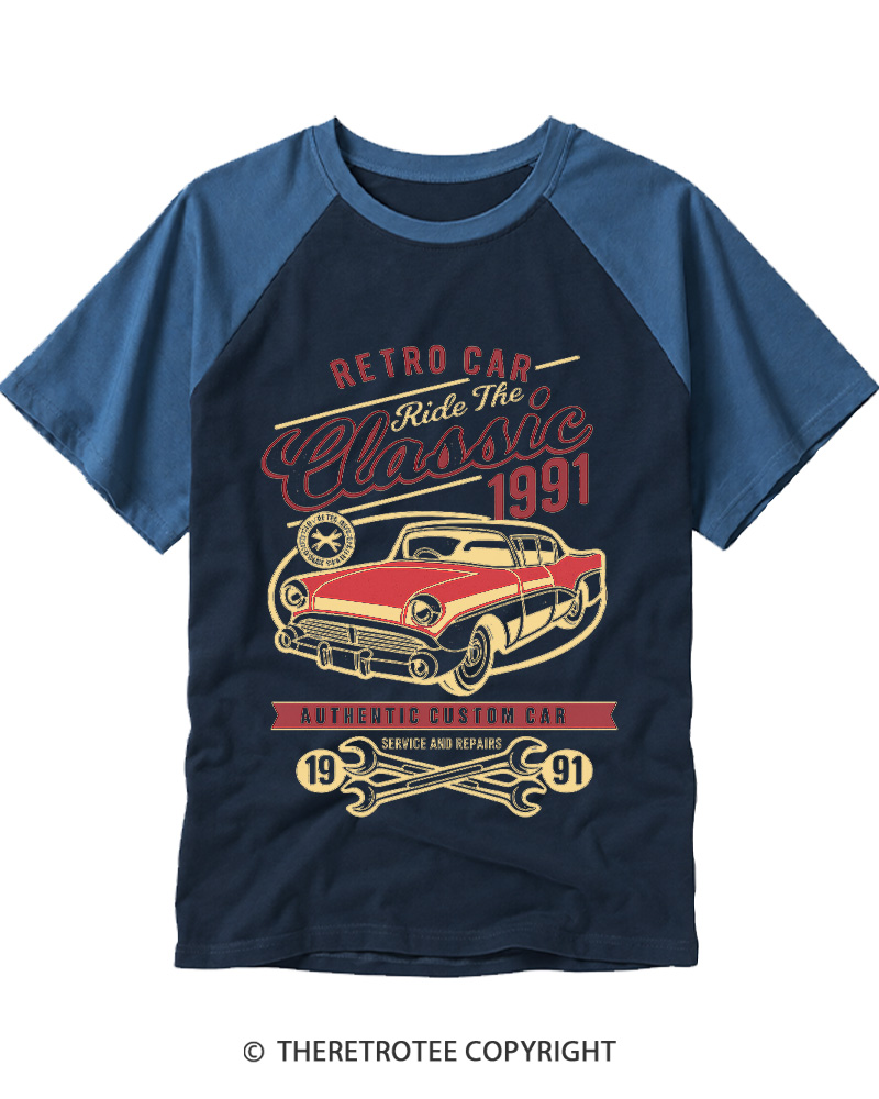 TheRetroTee Retro Classic Car 1990s Raglan Baseball T-Shirt