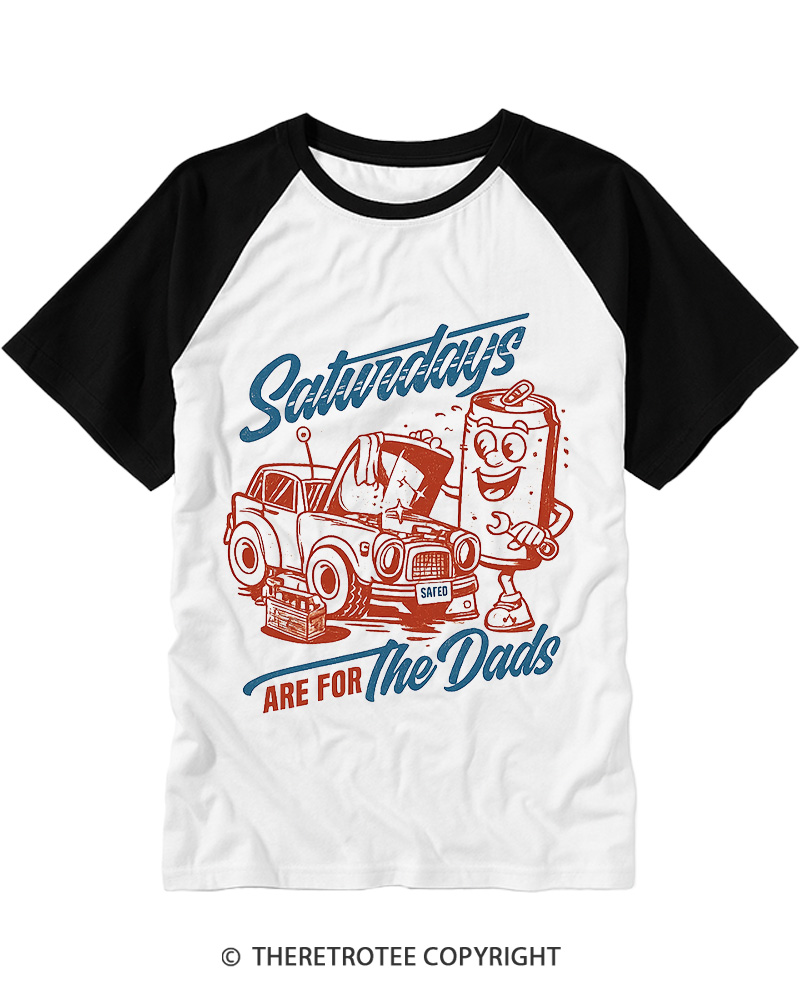 TheRetroTee Saturdays Are For The Dads Car 1950s Raglan Baseball T-Shirt