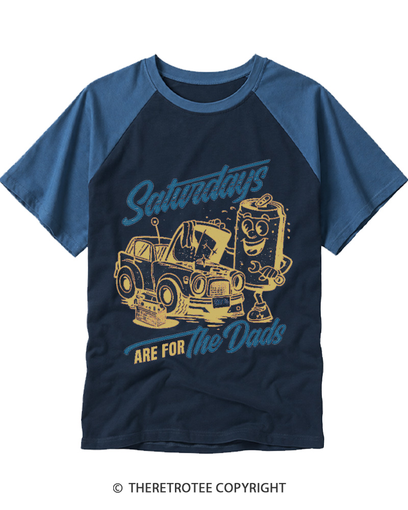 TheRetroTee Saturdays Are For The Dads Car 1950s Raglan Baseball T-Shirt
