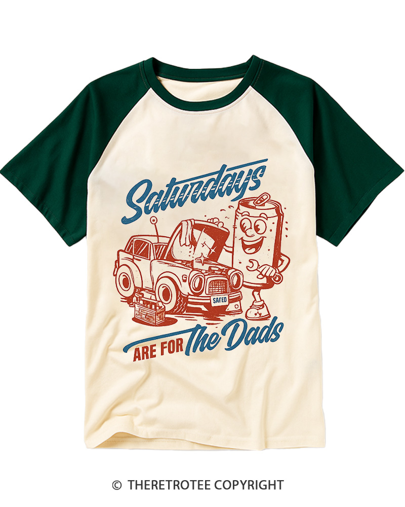 TheRetroTee Saturdays Are For The Dads Car 1950s Raglan Baseball T-Shirt