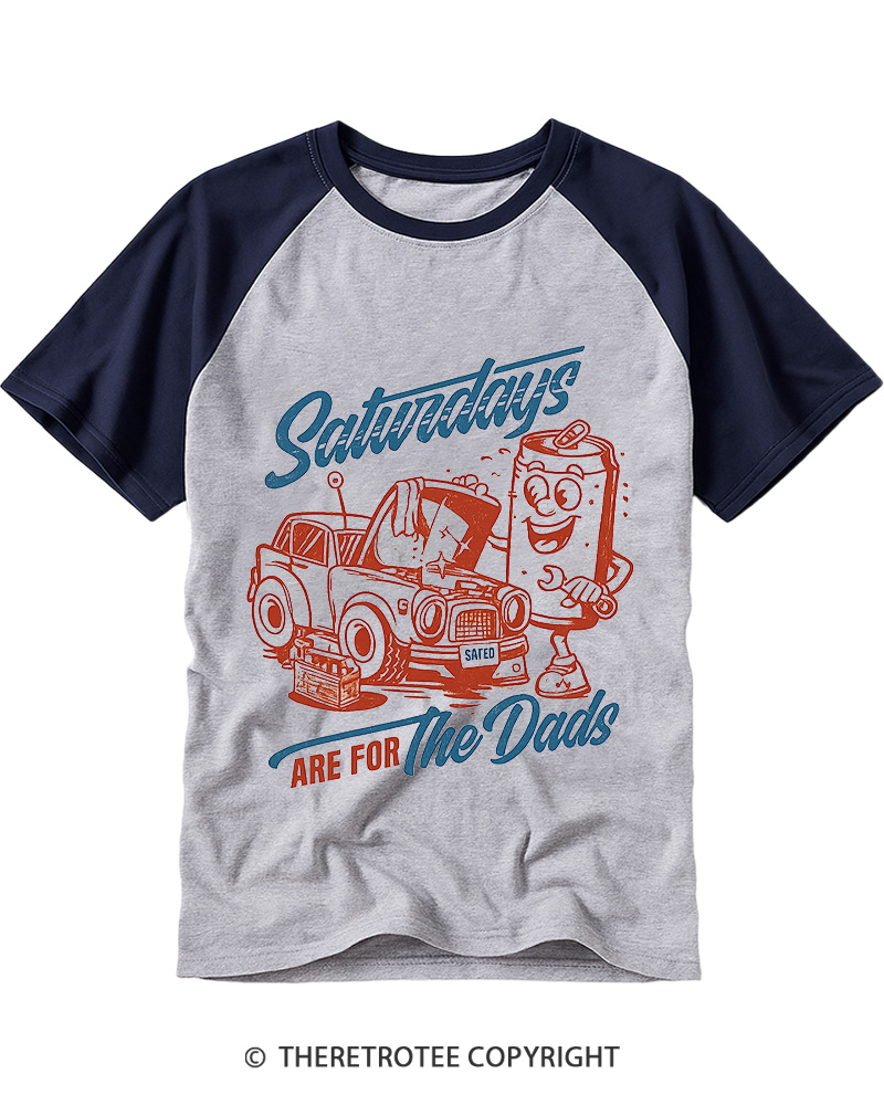 TheRetroTee Saturdays Are For The Dads Car 1950s Raglan Baseball T-Shirt