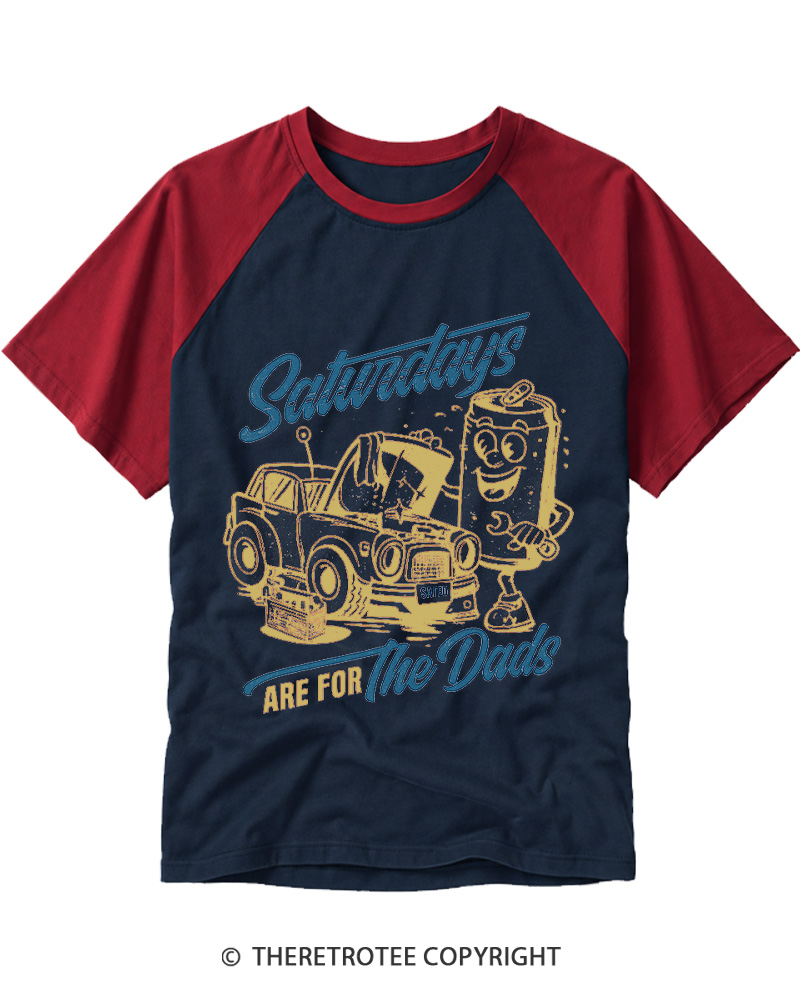 TheRetroTee Saturdays Are For The Dads Car 1950s Raglan Baseball T-Shirt