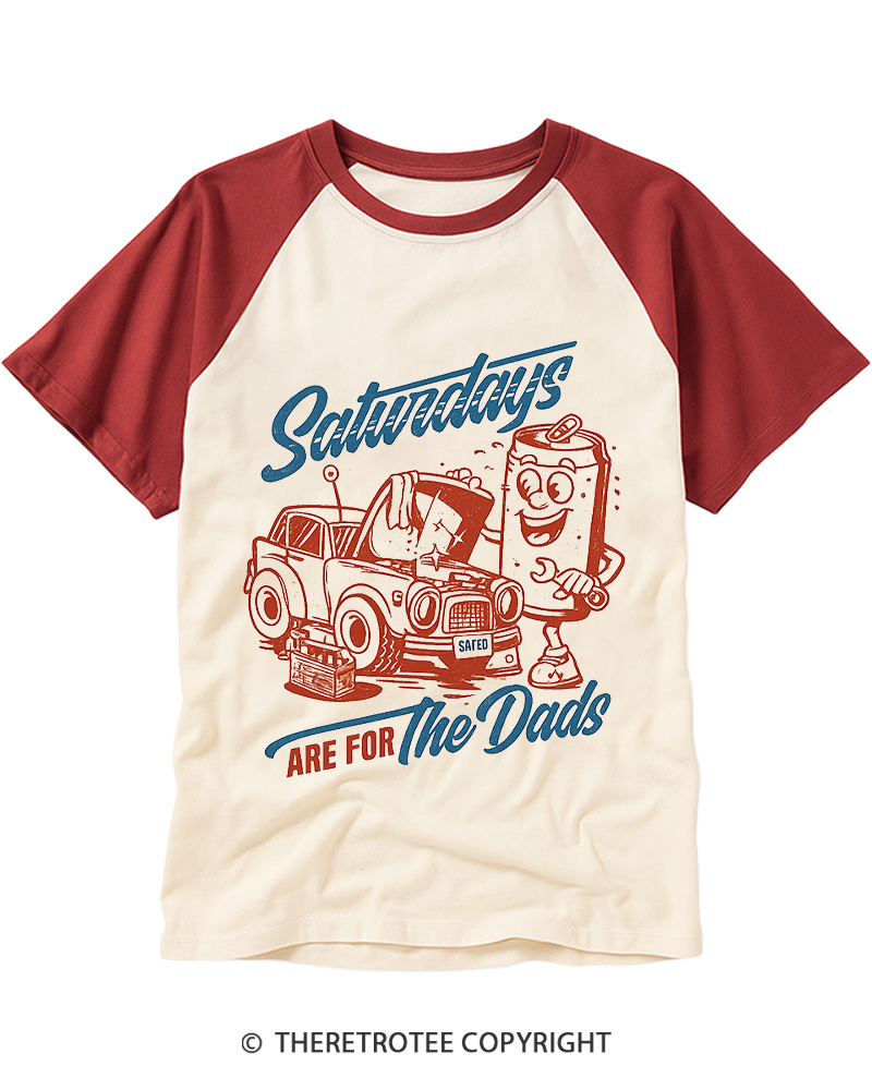 TheRetroTee Saturdays Are For The Dads Car 1950s Raglan Baseball T-Shirt