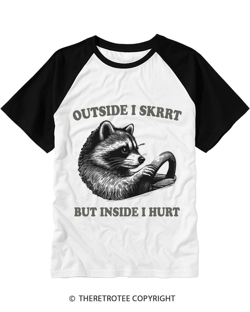 TheRetroTee Outside I Skrrt But Inside I Hurt by Animal Zen Raglan Baseball T-Shirt