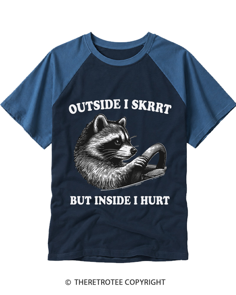 TheRetroTee Outside I Skrrt But Inside I Hurt by Animal Zen Raglan Baseball T-Shirt