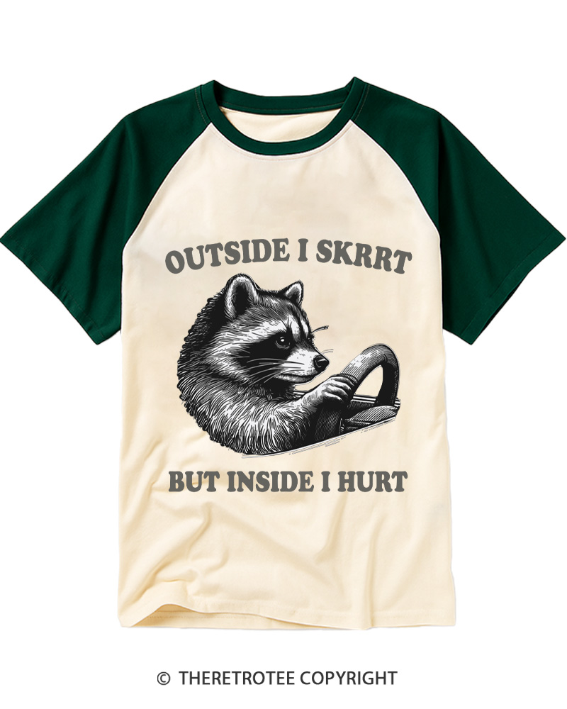 TheRetroTee Outside I Skrrt But Inside I Hurt by Animal Zen Raglan Baseball T-Shirt