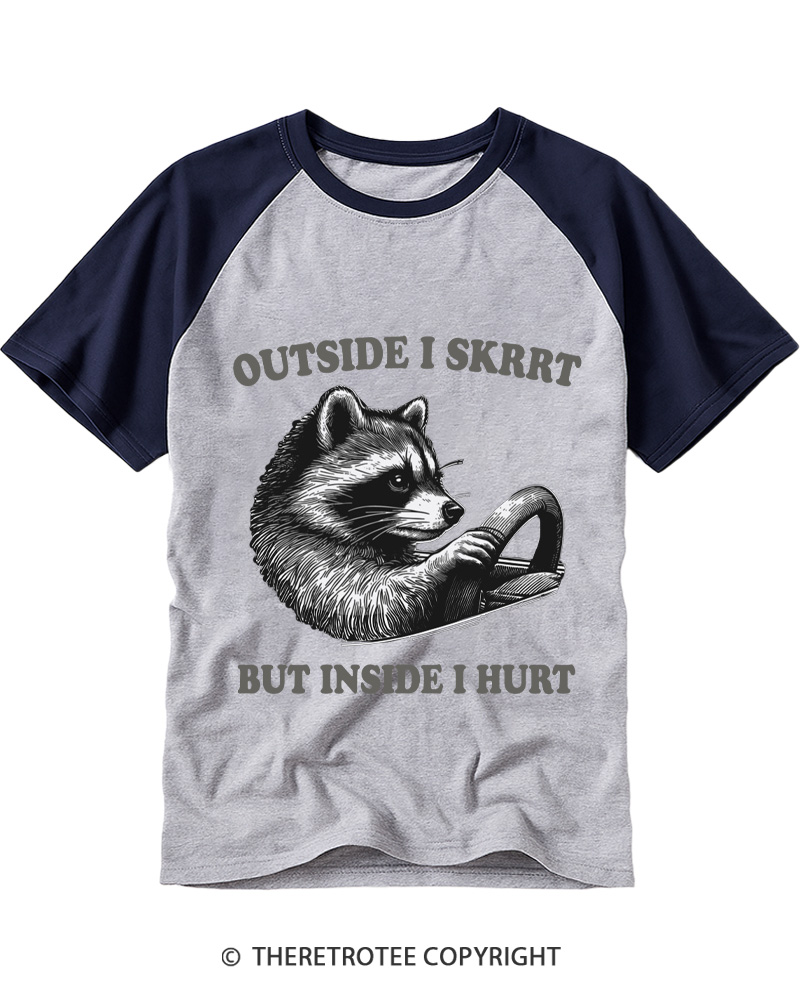 TheRetroTee Outside I Skrrt But Inside I Hurt by Animal Zen Raglan Baseball T-Shirt