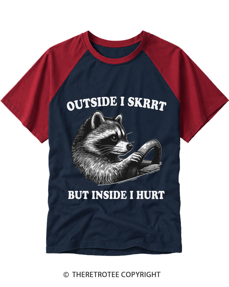 TheRetroTee Outside I Skrrt But Inside I Hurt by Animal Zen Raglan Baseball T-Shirt