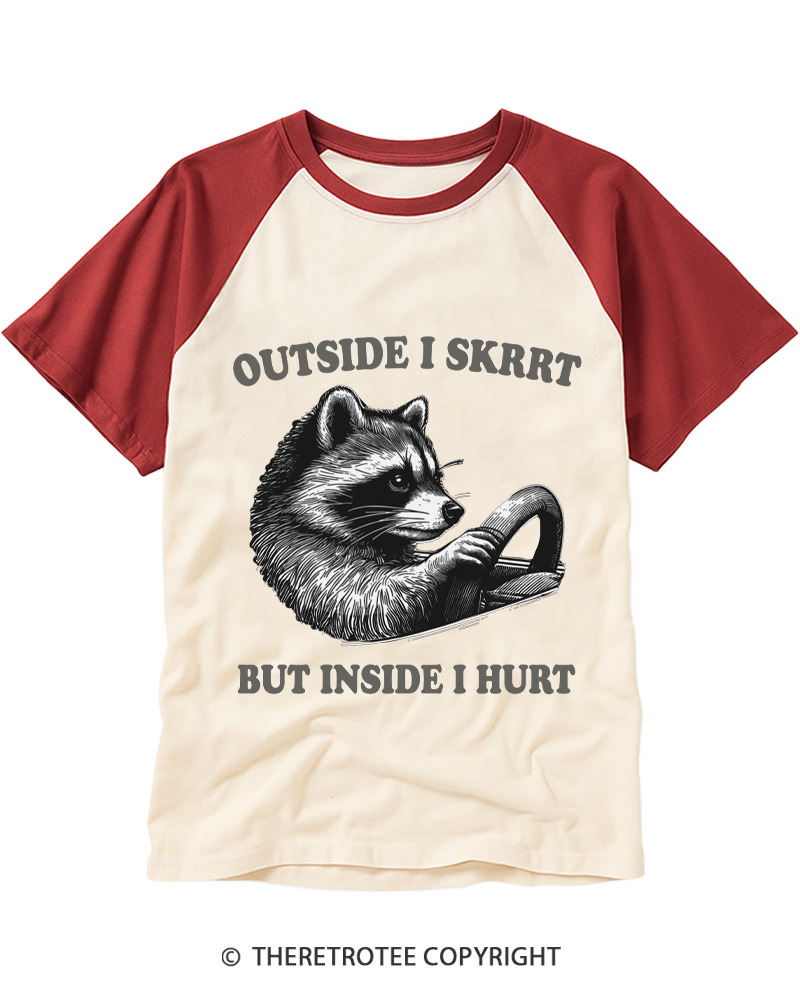 TheRetroTee Outside I Skrrt But Inside I Hurt by Animal Zen Raglan Baseball T-Shirt