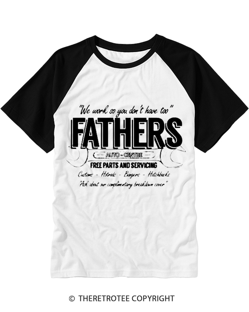 TheRetroTee Fathers Auto Centre 1980s Raglan Baseball T-Shirt