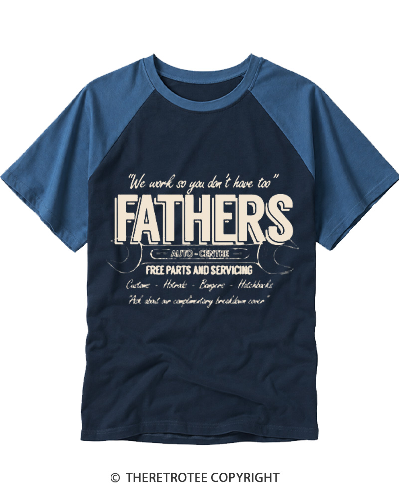 TheRetroTee Fathers Auto Centre 1980s Raglan Baseball T-Shirt