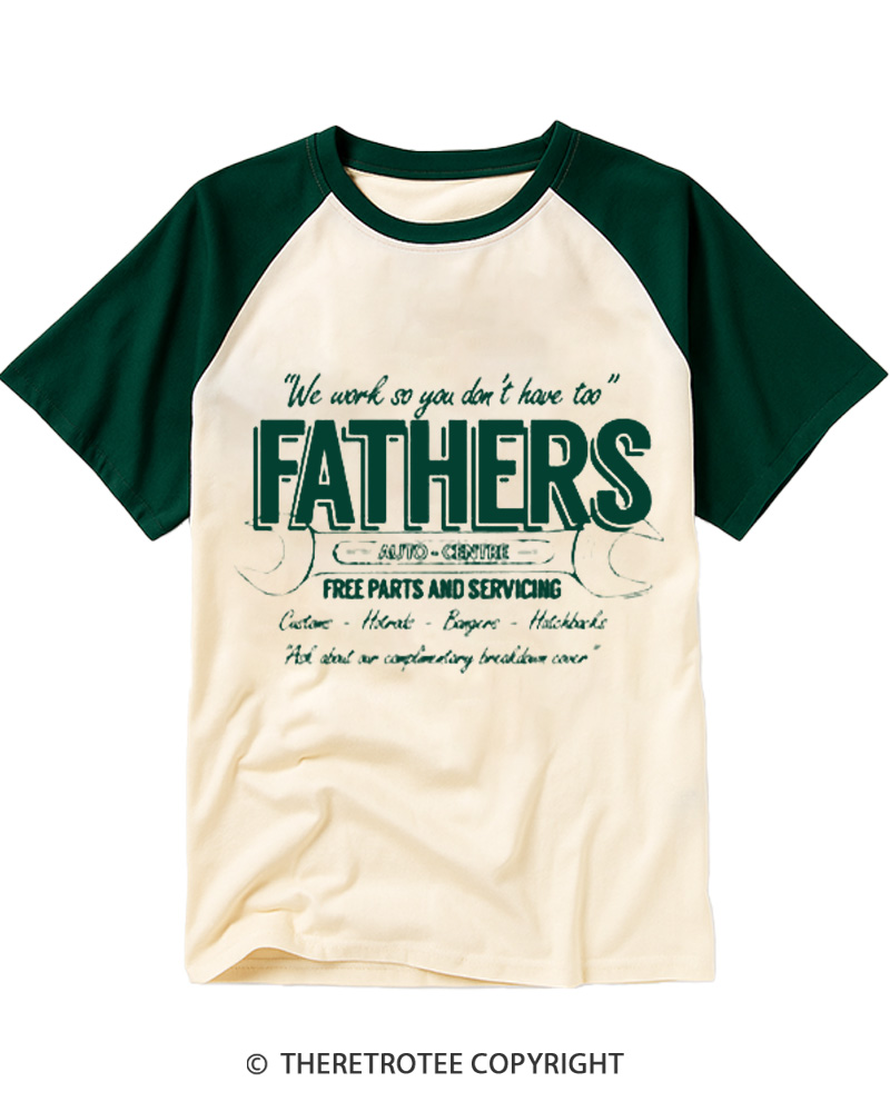 TheRetroTee Fathers Auto Centre 1980s Raglan Baseball T-Shirt