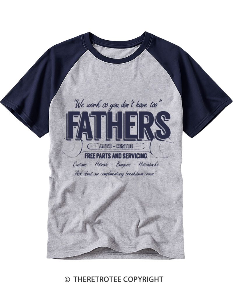 TheRetroTee Fathers Auto Centre 1980s Raglan Baseball T-Shirt