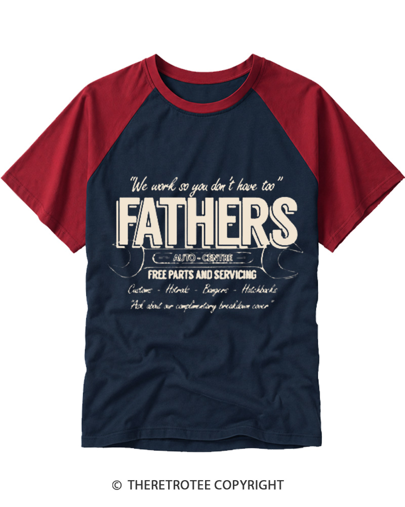 TheRetroTee Fathers Auto Centre 1980s Raglan Baseball T-Shirt